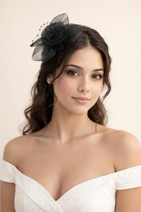 SVNX Rosette Fascinator & Brooch in Black