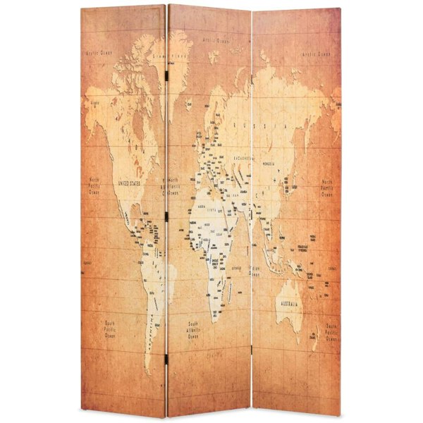 Berkfield Folding Room Divider 120x170 cm World Map Yellow