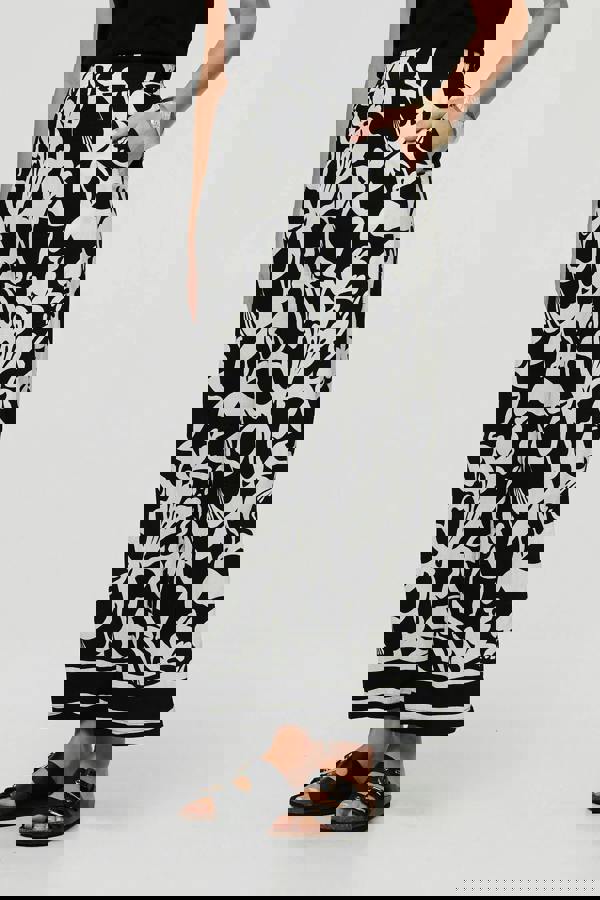 Black | Abstract Floral Wide Leg Trousers