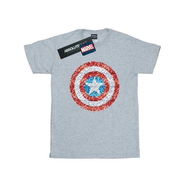 Marvel Womens/Ladies Captain America Pixelated Shield Cotton Boyfriend T-Shirt - Sports Grey