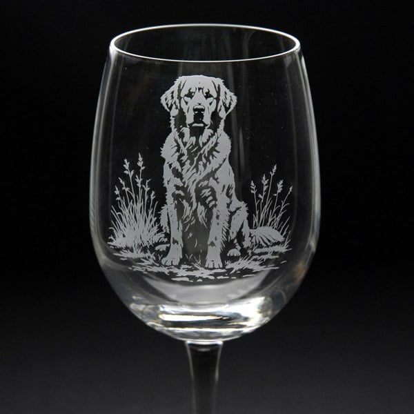 Glyptic Glass Art Golden Retriever Dog Crystal Wine Glass - Engraved Gift/Hand Etched