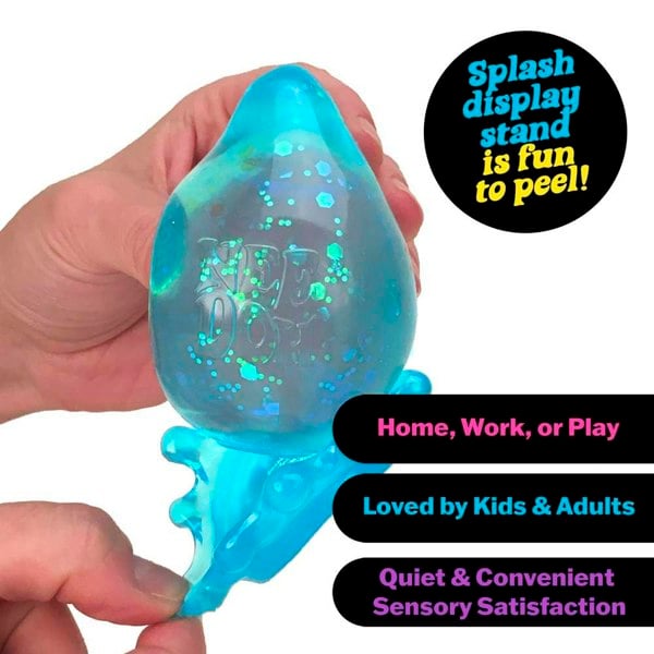 NeeDoh Dream Drop - 1 Colour Chosen At Random, Glitter Raindrop Fidget Toy with Removable Base