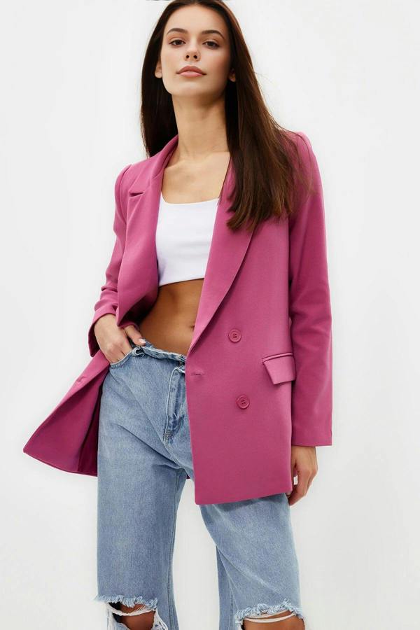 WOVCOR Lined Woven Blazer Jacket with Button Detail