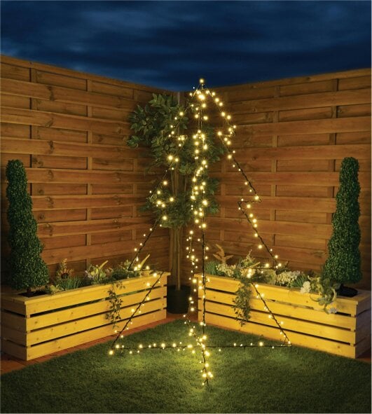 Scotts of Stow Xmas Haus Pre Lit 3D Christmas Tree 15m with 240 Warm White LEDs Black Frame Timer