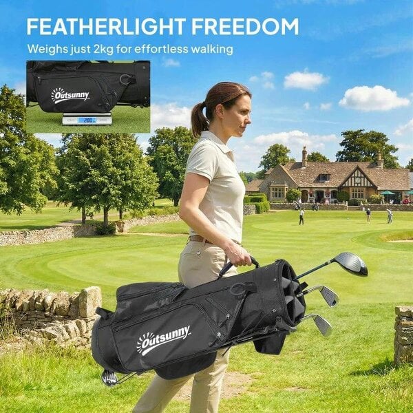 Golf Stand Bag 6 Way Full-Length Dividers, Waterproof Golf Bag with 5 Pockets, Black