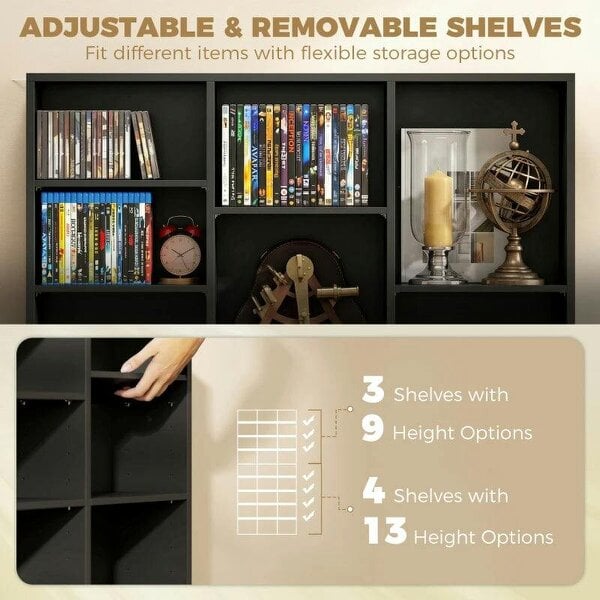Bobobiy 835 CD/500 DVD Storage Unit, Blu-ray Media Storage Shelf with 27 Compartments and 21 Adjustable Shelves, Black