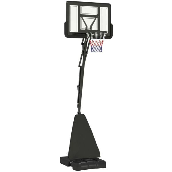 Black basketball hoop and stand with square backboard and red net