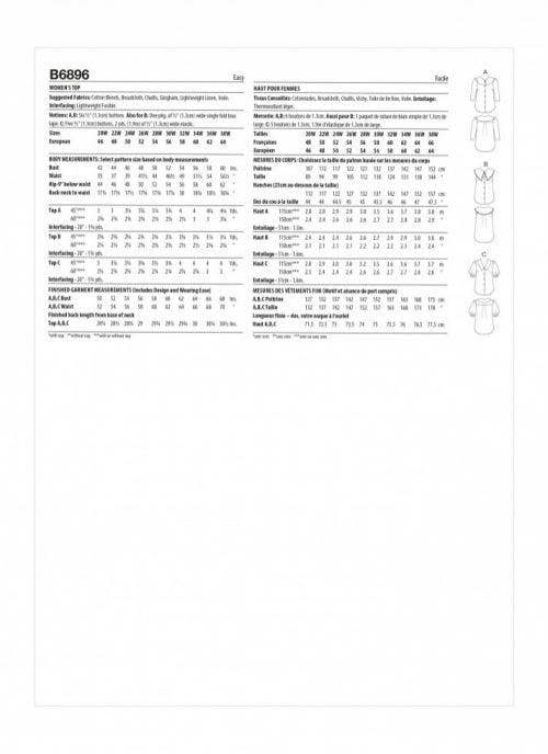 Butterick Sewing Pattern 6896, Tops for Women, W2 (20W-22W-24W-26W-28W) - Easy