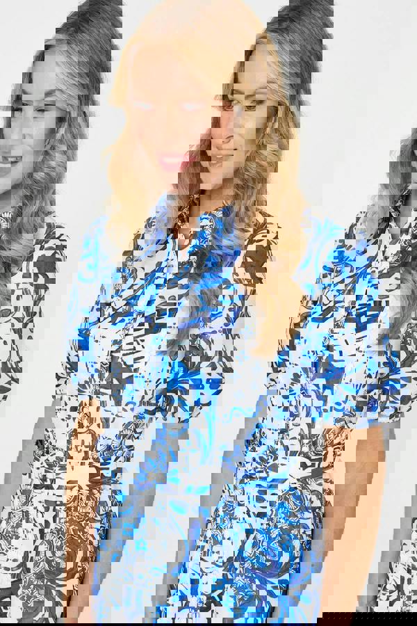 Blue | Abstract Short Puff Sleeve Short Dress