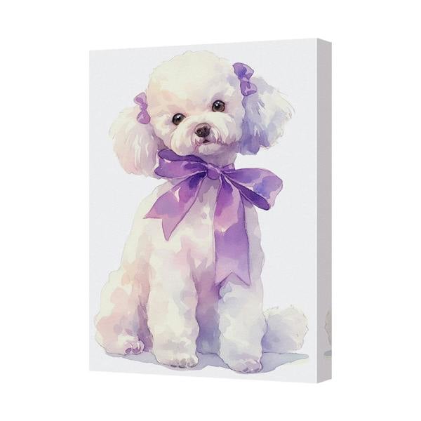 Benjamin Tate Design Canvas Art Print Cute White Poodle With Purple Bow