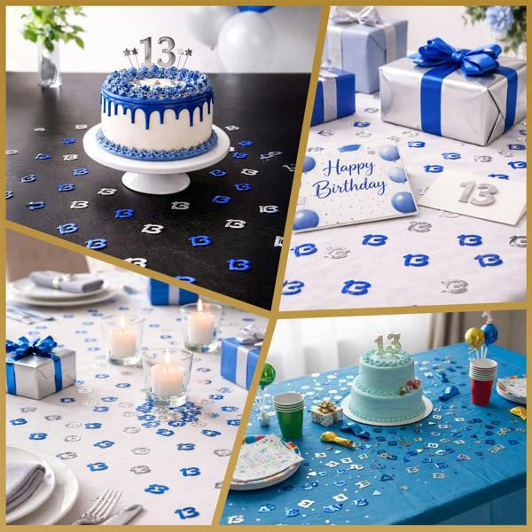 13th Birthday Blue and Silver Metallic Confetti Table Decoration Set for Party Styling image 9