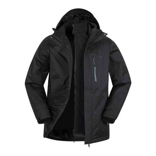 Mountain Warehouse Mens Bracken Extreme 3 in 1 Waterproof Jacket - Black - 