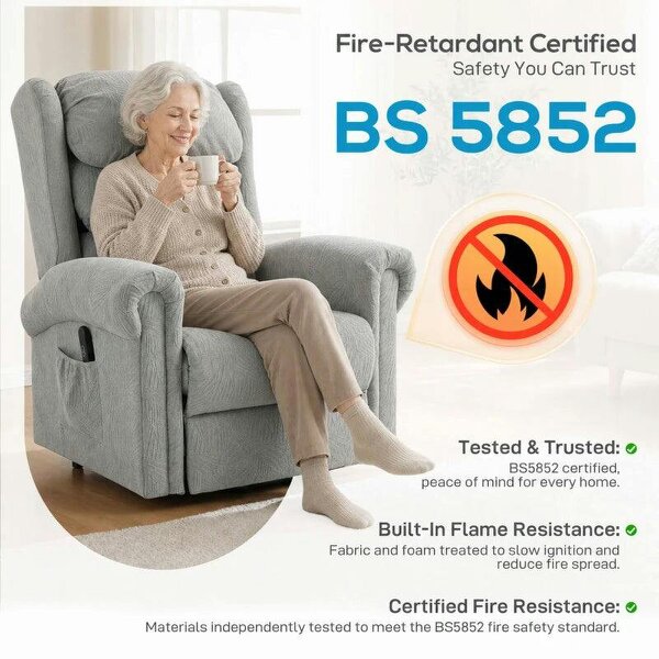 Velvet-Feel Electric Riser Recliner Chair - Grey