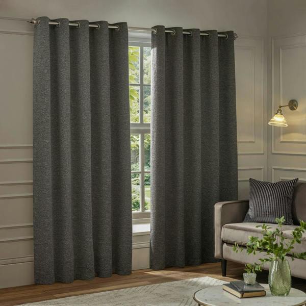 Paoletti New Galaxy Chenille Eyelet Curtains - Charcoal - 