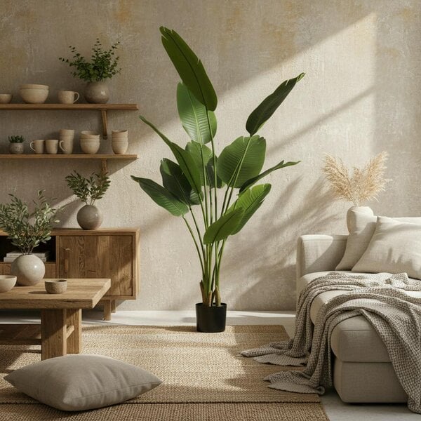Wyld Haus Nozizi Tall Artificial Bird Of Paradise Leaf Plant With Sculpted Foliage In Pot H8 160cm Green