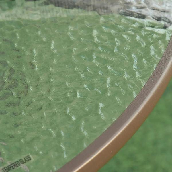 Parasol fabric close-up with textured green panel and beige edge trim