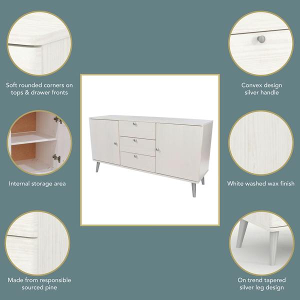 Core Products Augusta Curve Medium Sideboard with 2 Doors & 3 Drawers