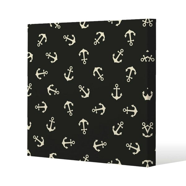Benjamin Tate Design Anchors on Black Background Slim Style Canvas Print  75x75cm , 15mm Slim Real wood.