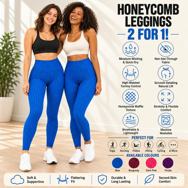 Smart Living Ladies Honeycomb Twin Pack Leggings - Blue