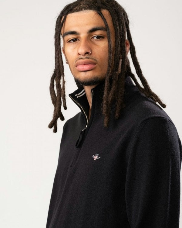 GANT Mens Superfine Lambswool Half Zip Cardigan - 5 Black