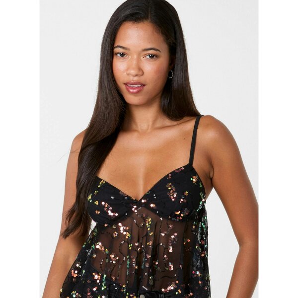Pink Vanilla Hanky Mesh Sequin Babydoll Top