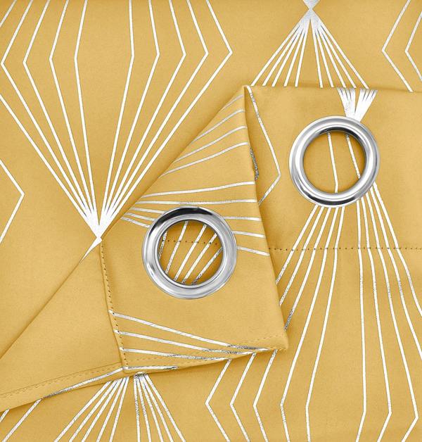 Velosso Elegant Geometric Foil Print Ring Top Thermal Blackout Curtains, Energy Saving Soft Fabric, Contemporary Style - 168cm x 137cm