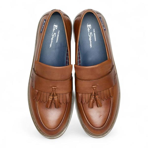 Ben Sherman Men's Tan Brown Leather Chunky Sole Tassel Loafer Shoes