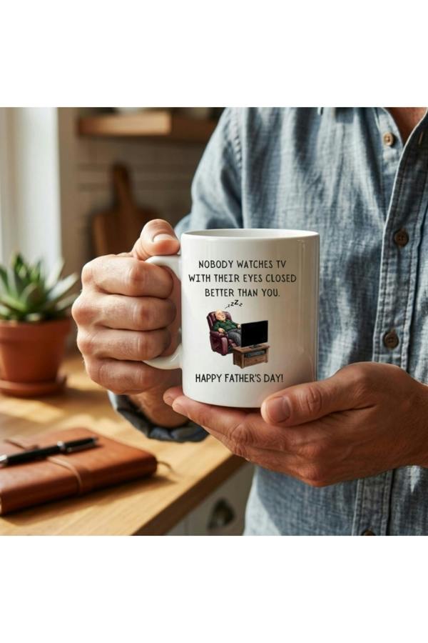 Dyzi Funny Dad Mug Nobody Watches TV With Their Eyes Closed Ceramic Cup
