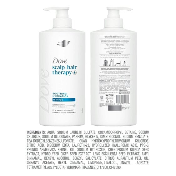 Dove Scalp+Hair Therapy Shampoo, 6x700ml Soothing Hydration Hyaluron-Complex