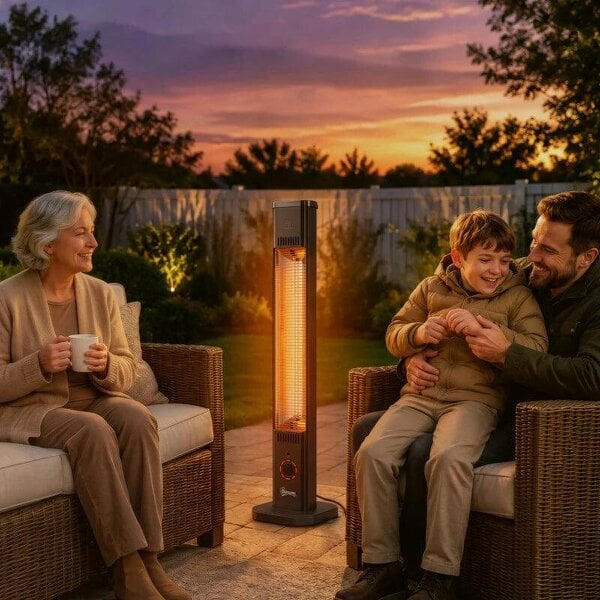 Bobobiy 2000 W Electric Infrared Patio Heater with Cover, Free Standing/Wall Mounted IP65 Outdoor Garden Heater, Black - Black