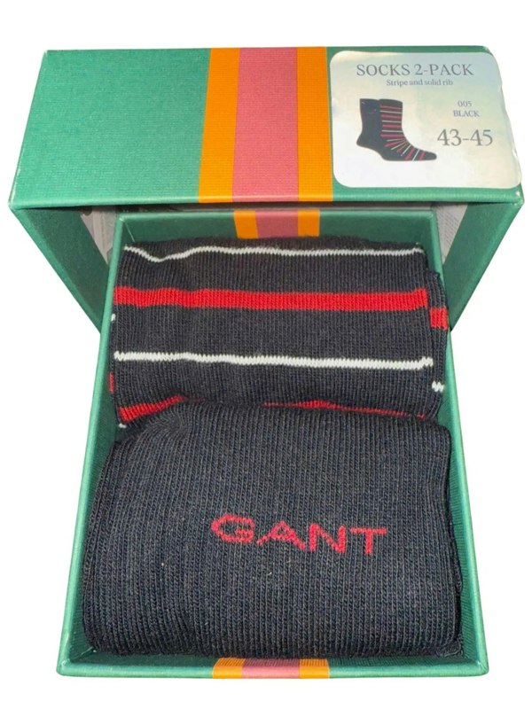GANT 2-Pack Multi-Stripe Socks Gift Set, Black