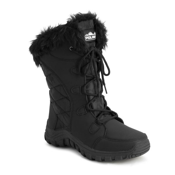VIVA Women's Quilted Lace Up Waterproof Black Outdoor Cuff Snow Rain Boot
