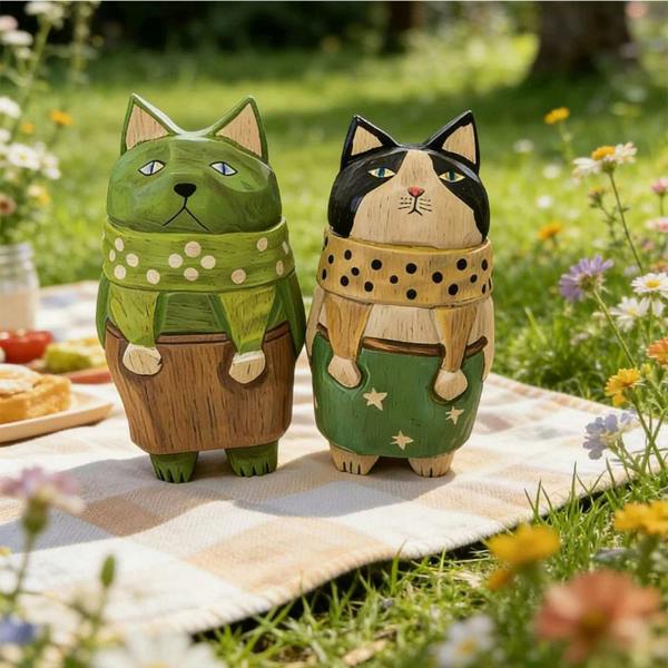 Leaper Hand-carved Wooden Grumpy Cat Ornaments