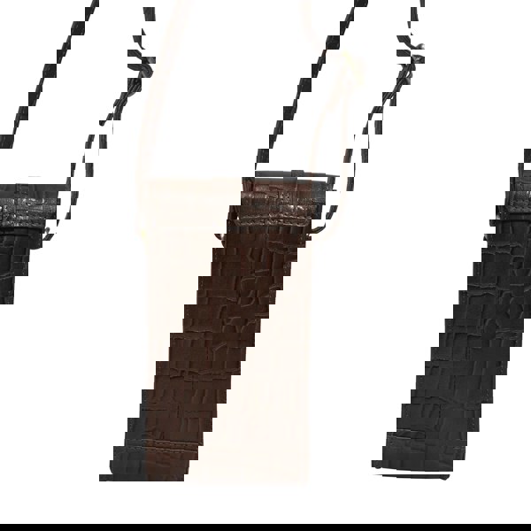 Assots London 'PETRA' Brown Croc Real Leather Mobile Phone Crossbody Bag