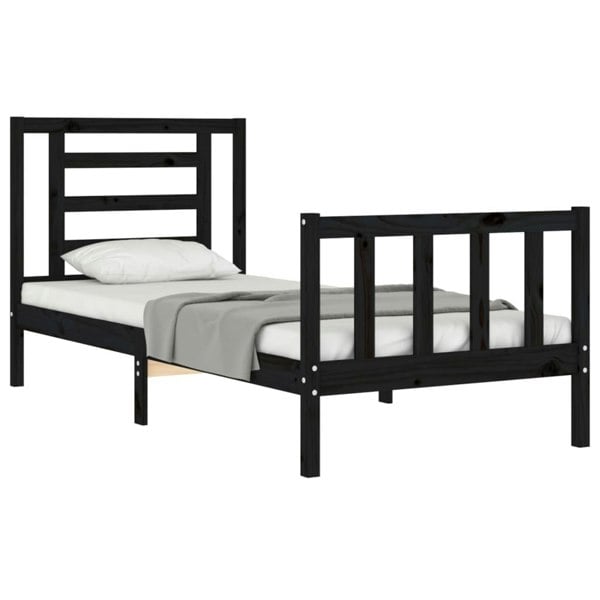 Berkfield Bed Frame with Headboard Black Small Single Solid Wood