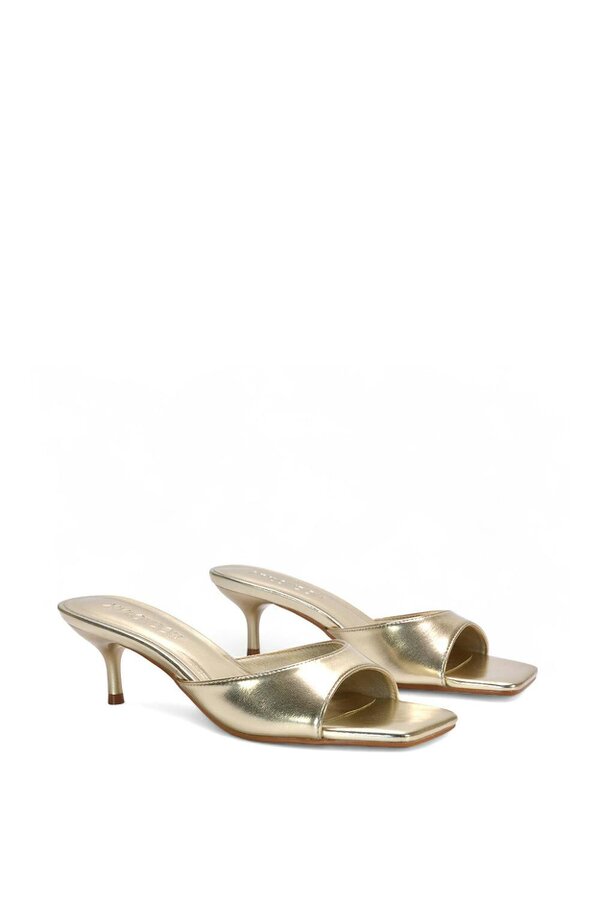 XY LONDON Square Toe Kitten Heel Slip On Heeled Sandal Mules