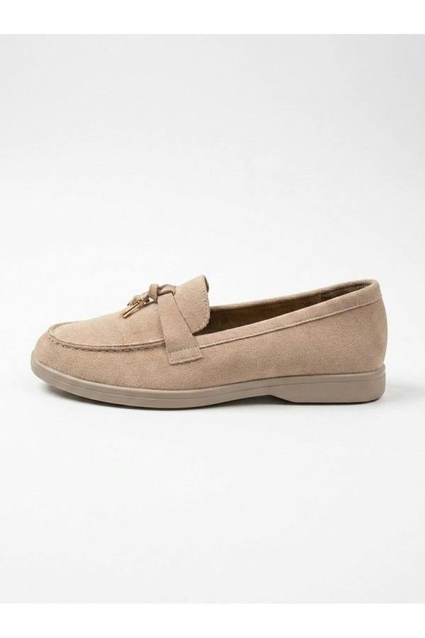 Camille Womens Suede Padlock Charm Loafers - Khaki
