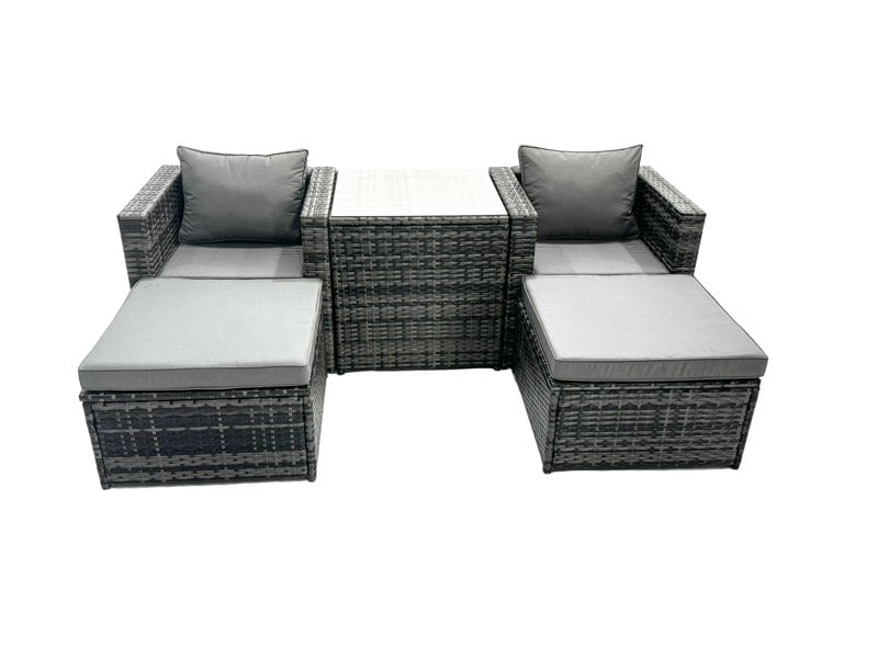 Fimous Rattan Sofa Chair Footstool Garden Patio Furniture Set With High Tall Coffee Table 4 Seater