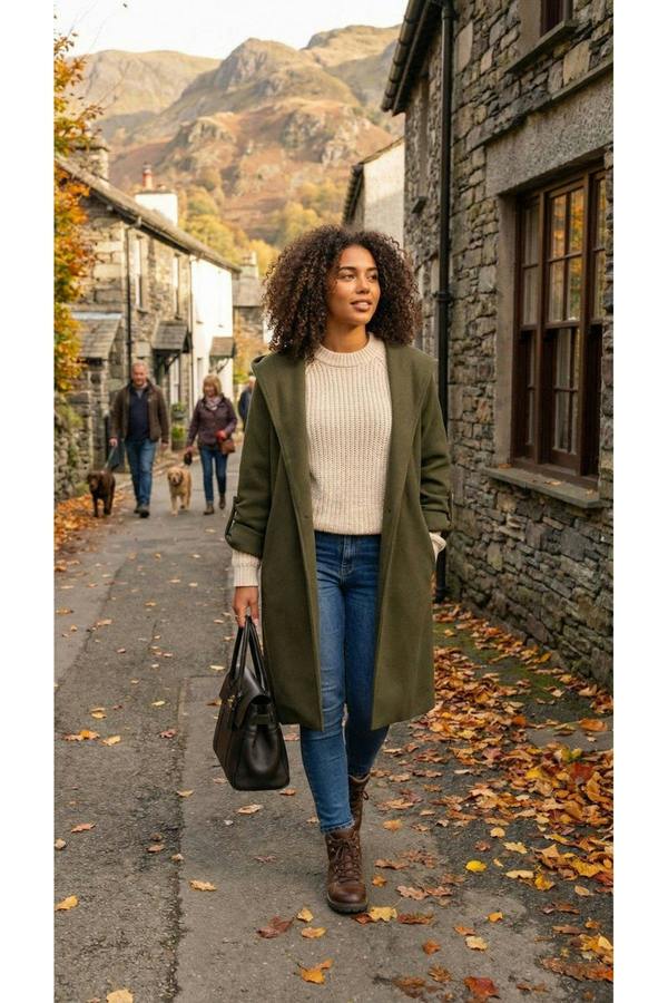 Meira Longline Hooded Coat With Rolled Sleeves - Khaki