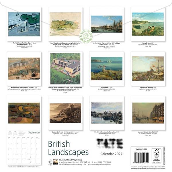 Tate, British Landscapes Calendar 2027, Wall Calendars, Month To View, Art, Gift