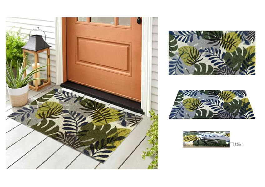 A.Unique Home 15mm Coir Doormat Non-Slip PVC Back - Leaf 40x80cm