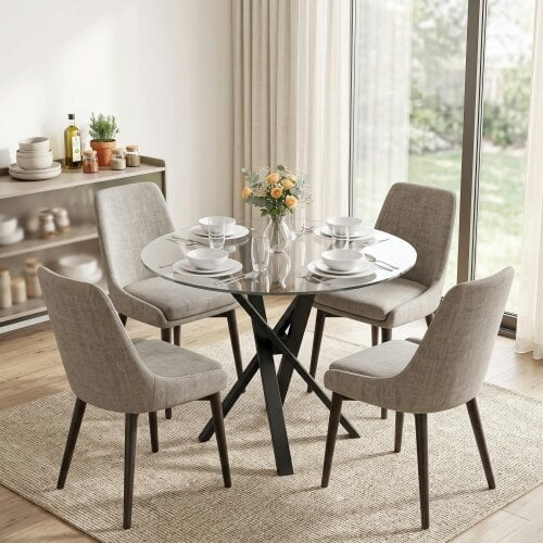 HOMCOM Round Dining Table, 80cm Kitchen Table w/ Tempered Glass Top, Clear