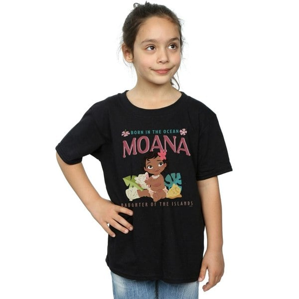 Disney Girls Moana Born In The Ocean Cotton T-Shirt - Black