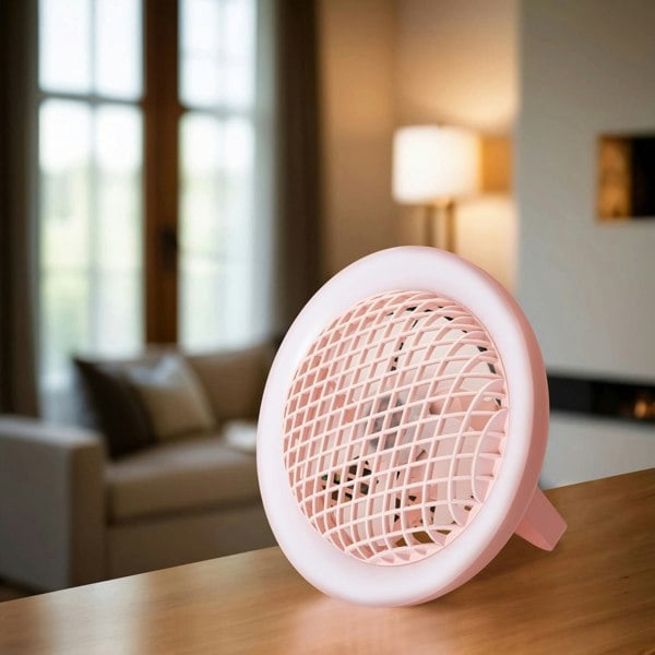 Soft Pink Rechargeable 3 Speed Desk Fan with LED Dimmable Ring Light Image 6