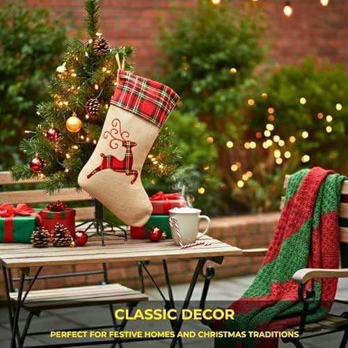 Large Christmas Stocking Reindeer Print Hessian Hanging Sack for Festive Home Decorations image 8