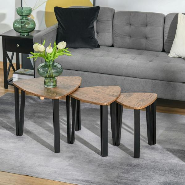 Wyld Haus Coro Set Of 3 Triangle Nesting Coffee Tables Metal And Wood Walnut Finish