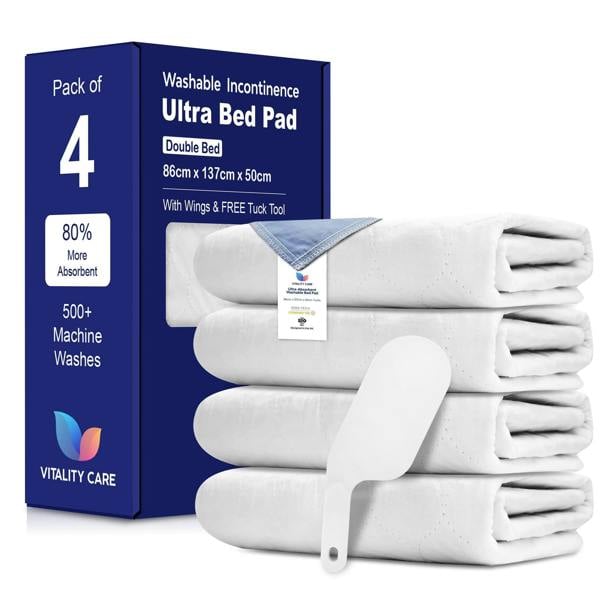 Vitality Care Incontinence Washable Bed Pads Reusable Tumbler dry Bed Size With Tucks & Tuck Tool