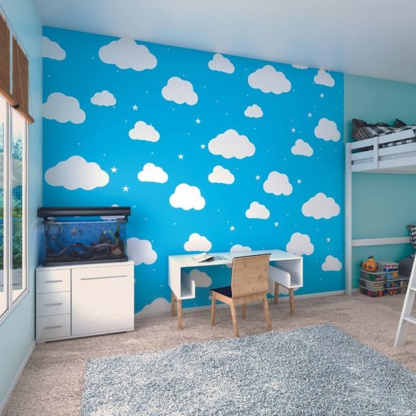 Origin Murals Cartoon Cloudy Sky - Blue