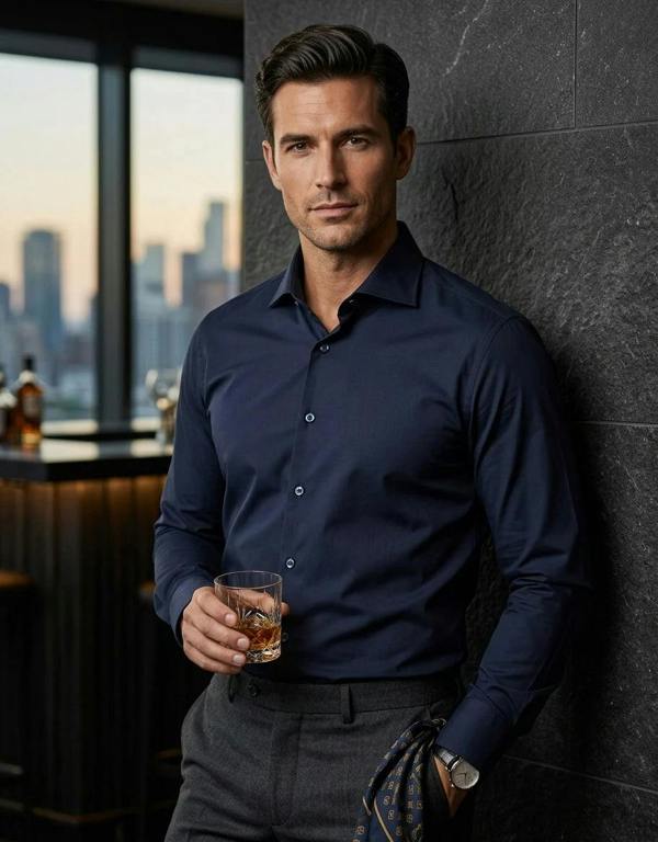 Men's Long Sleeve Button-Down Dress Shirt - Navy - TruClothing.com - 13