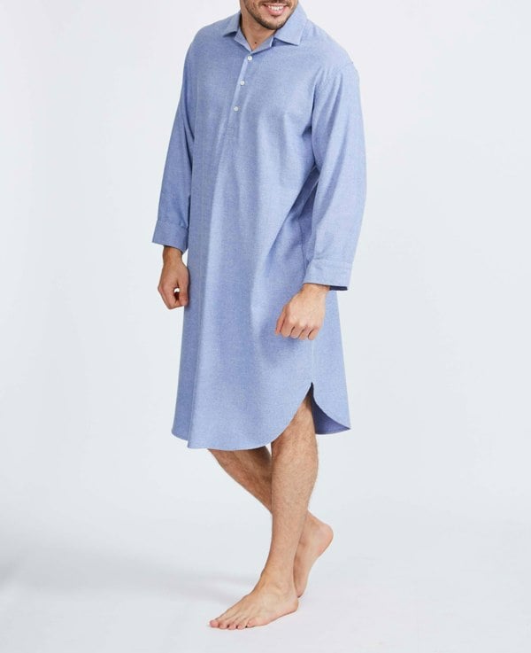 British Boxers Men's Brushed Cotton Nightshirt – Staffordshire Blue Herringbone